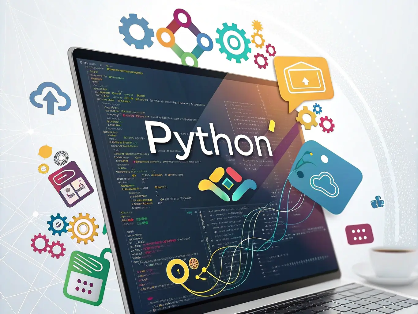 A vibrant image showcasing a Python code snippet with the Python logo subtly integrated in the background, symbolizing Python resources.